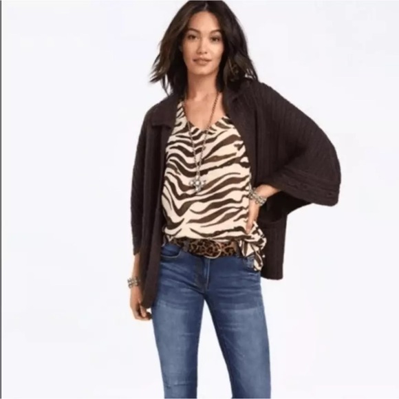 CAbi Tops - CAbi #3771 Simone Zebra Print Flutter Sleeve Top in Brown Sz XS